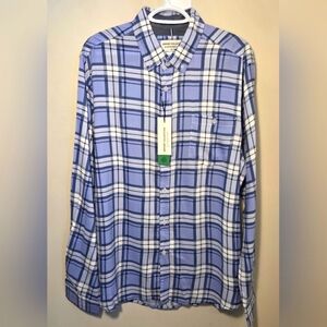 Report Collection Mens Blue Plaid Long Sleeve Button Down NWT